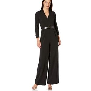 Calvin Klein Women's Belted Jumpsuit with V Neck